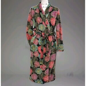 Gilligan & O'Malley Sz XS/S Floral Fleece Luxe‎ Plush Midi Robe Tie Belt Pockets